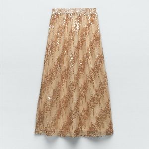 Zara : Bronze Long Sequin Skirt | Size S | NWT